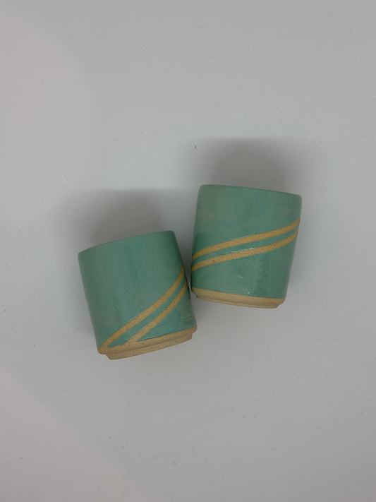 Teal Funky Line Espresso Cups (Set of 2)